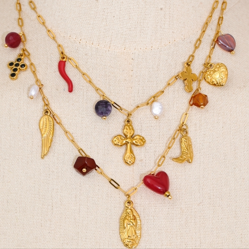 Free People Charm Necklace Cross Western Boot Heart | NWOT